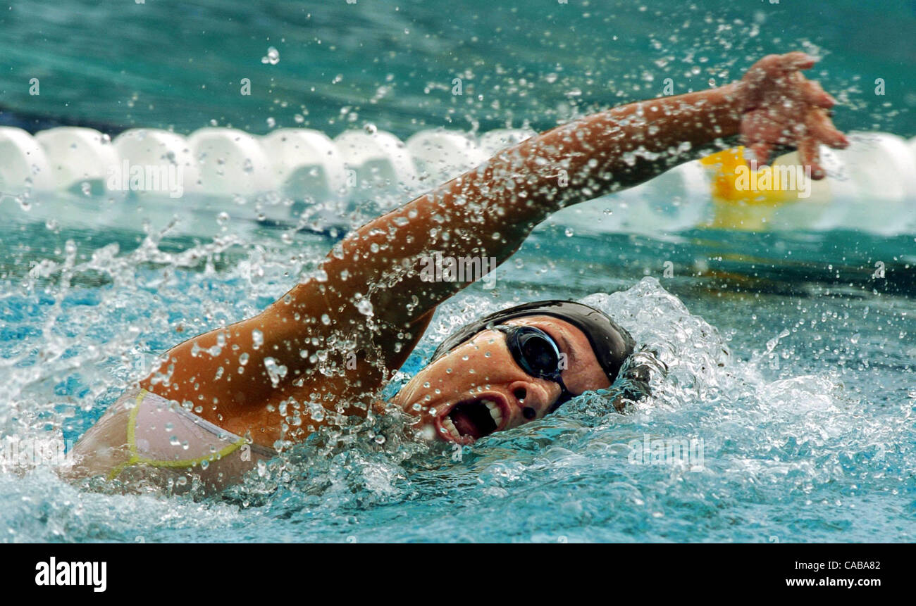 Natalie Coughlin broke the Santa Clara International Swim Meet record in the 200 meter freestyle with a time of 1:59:99 during the morning's preliminaries.   (Contra Costa Times/Karl Mondon) Stock Photo
