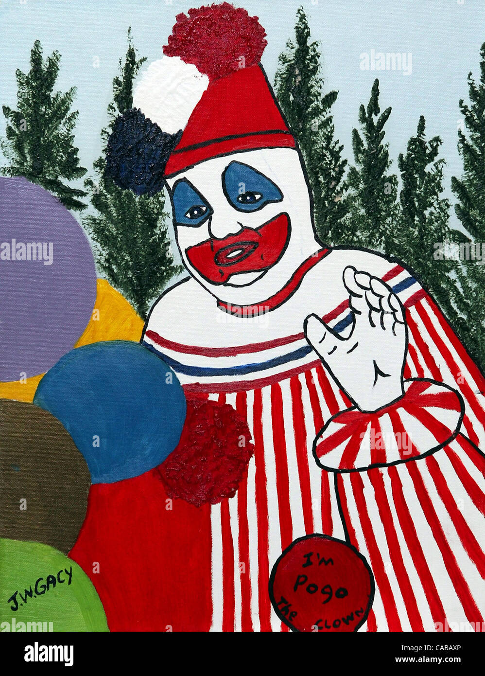 WEST PALM BEACH;6/3/04:  John Wayne Gacy's self portrait, titled 'Pogo the Clown'.   Stephen Koschal  is selling the paintings of the serial killer at AAA Antiques Mall.        Photo by Lannis Waters/ The Palm Beach Post ..... NOT FOR DISTRIBUTION OUTSIDE COX PAPERS    OUT PALM BEACH,  BROWARD, MART Stock Photo