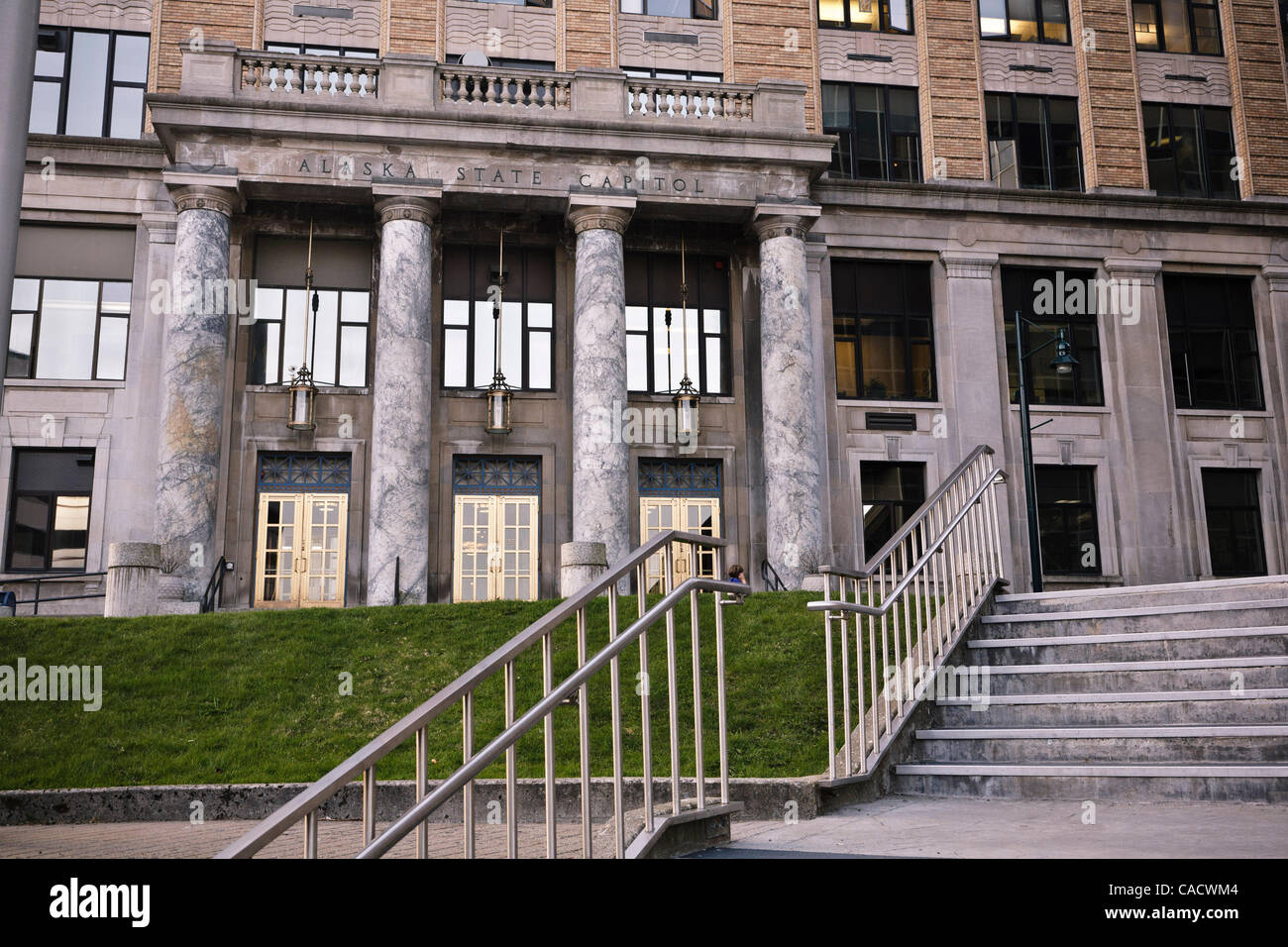 The front of the Alaska State Legislature Building in Juneau Stock