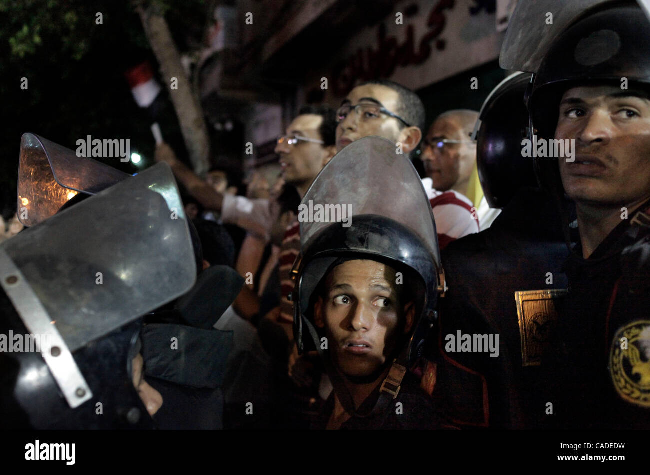 Sep 21, 2010 - Cairo, Egypt - Protesters chanted against Egyptian president H. Mubarak and the possible succession of his son Gamal to the presidency. They stood outside Abdeen Palace and made references to the 1882 uprising, when Ahmed Orabi declared that Egyptians should no longer be slaves. The p Stock Photo