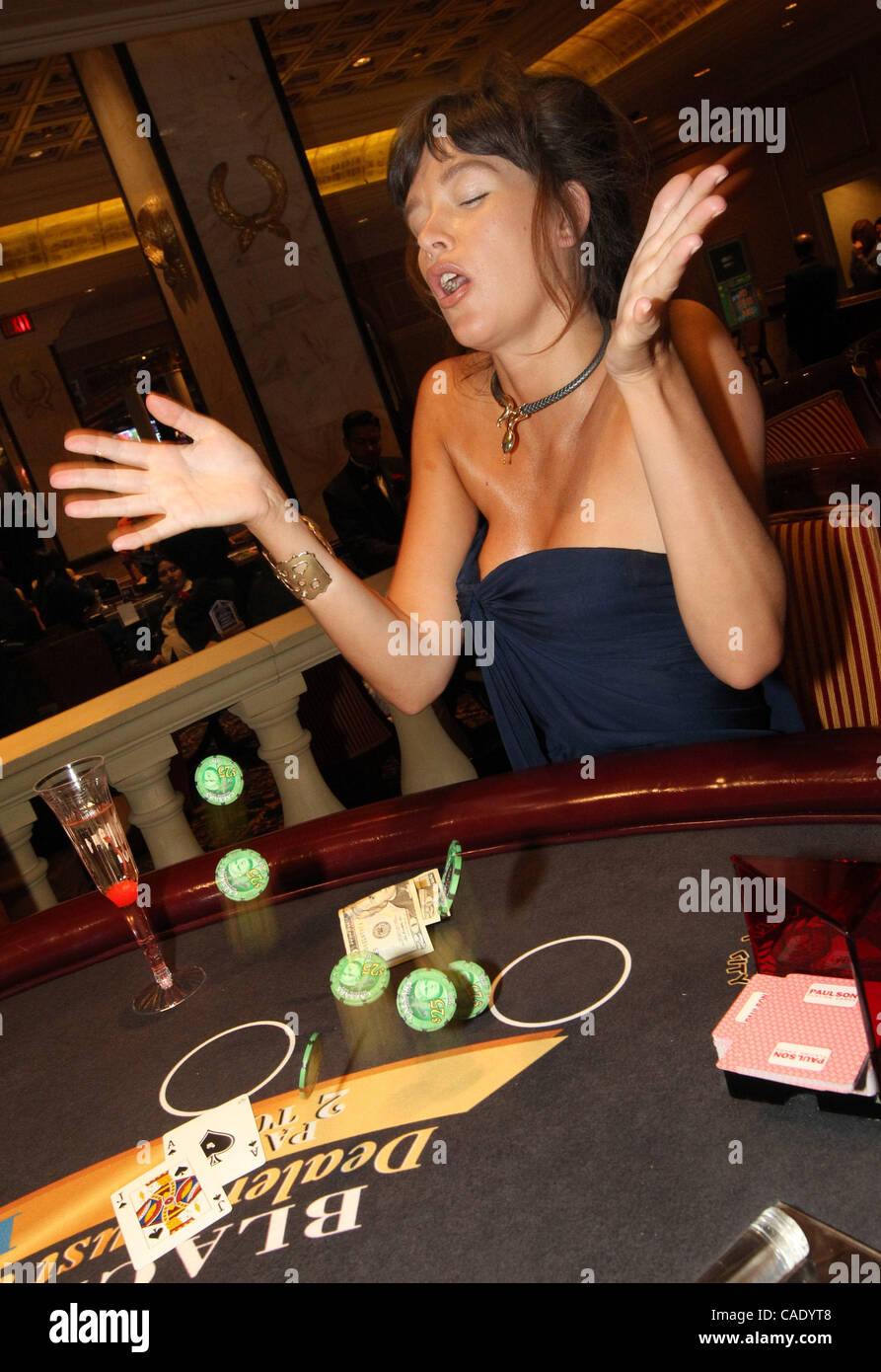 Sep 16, 2010 - Atlantic City, New Jersey, U.S. - PAZ DE LA HUERTA throws her chips in the air on Caesars casino floor high limit tables as they are in town for the HBO & Caesars Premier of  'Boardwalk Empire'  (Credit Image: © Tom Briglia/ZUMApress.com) Stock Photo