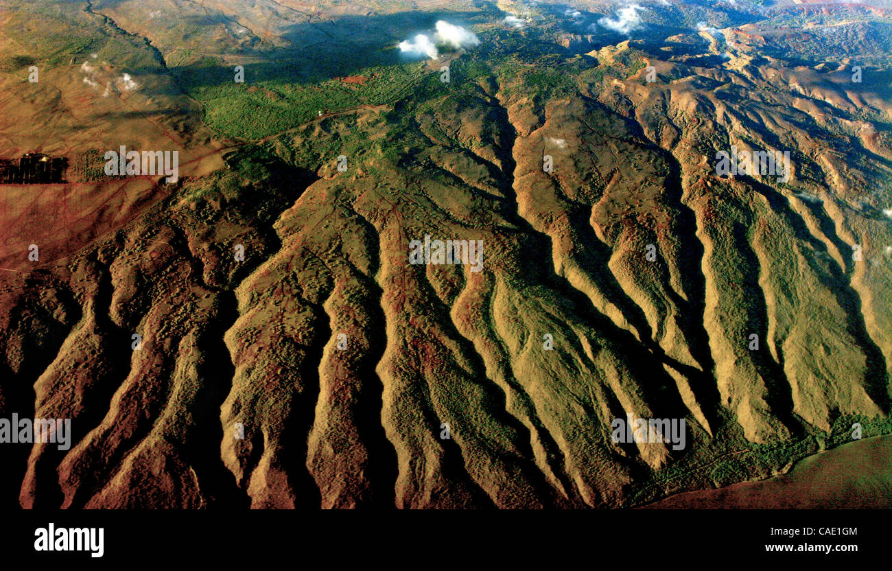 Aug 21, 2010 - Lanai, Hawaii, U.S. - The island of Lanai from the air shows off deep striations in its landscape..(Credit Image: © L.E. Baskow/ZUMApress.com) Stock Photo