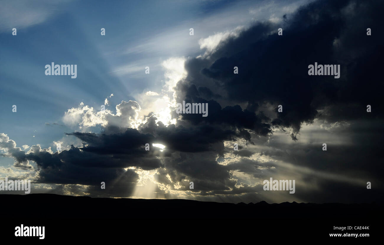 Aug 1718 Searchlight, Nevada, USA. Monsoon clouds cross over the town