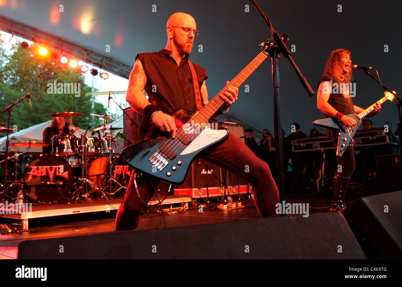 Sept. 06, 2010 - Seattle, Washington, U.S. - ANVIL's (left to right) ROB REINER, GLENN FIVE and STEVE KUDLOW performs on the Center Square Stage during the third and final night of the 40th annual Bumbershoot Music and Arts Festival in Seattle, Washington. Anvil is one of more than 200 international Stock Photo