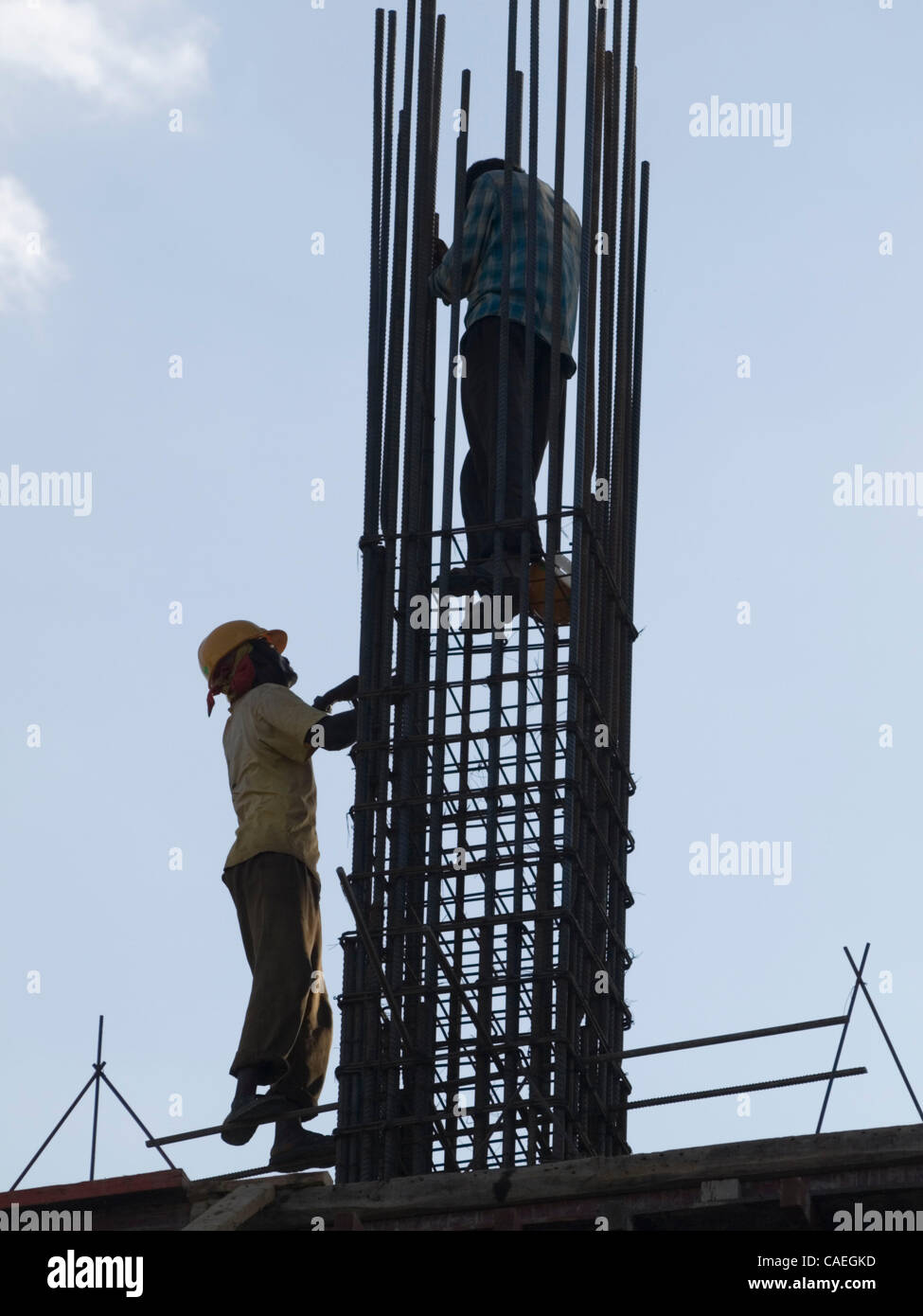 Workers on a construction site in Bangalore, Karnataka, India Stock