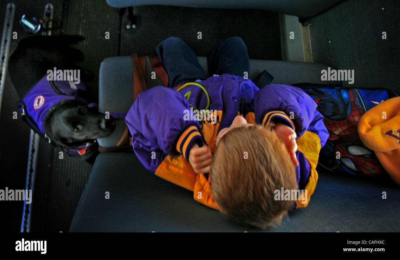 Rochester, Minn., 02/27/2008] Reece and Pudge ride the school bus ...