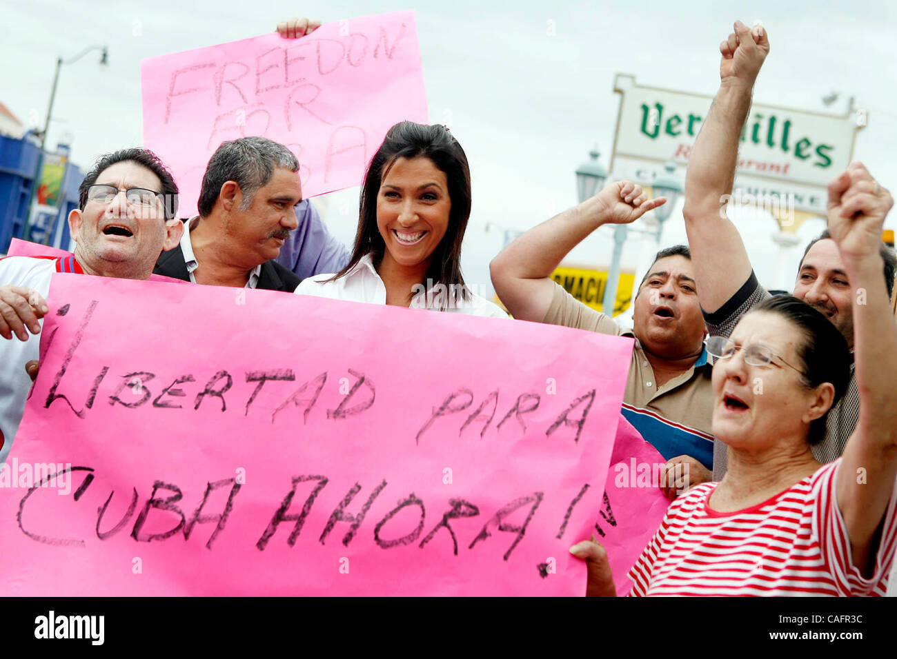 Feb 19, 2008 Miami, Florida, USA Cubans celebrate outside of