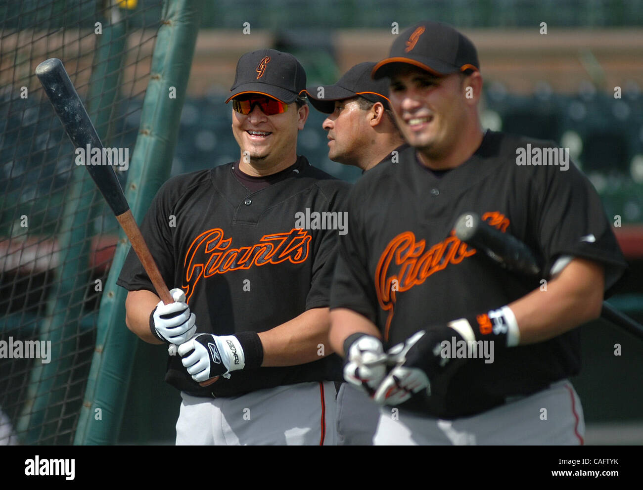 From left, San Francisco Giants catchers, from left, Guillermo