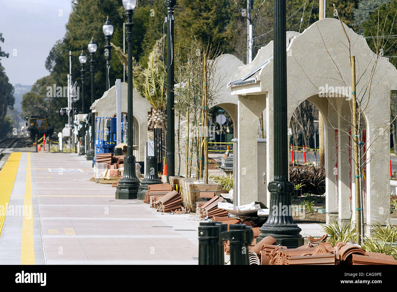 New shelters line the platform at the train station in Burlingame ...