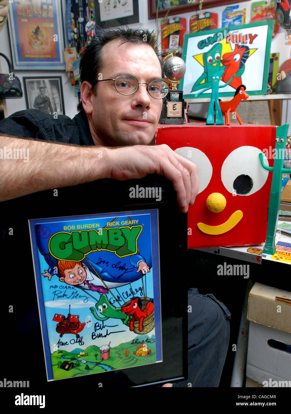 Mel Smith, publisher of an award-winning line of graphic novels(comics) featuring Gumby, is photographed Tuesday, Jan. 5, 2008, in Pleasant Hill, Calif.   Smith and his partner Clark Castillo are Wildcard Ink, the company which publishes the books.   (Bob Pepping/Contra Costa Times), Stock Photo