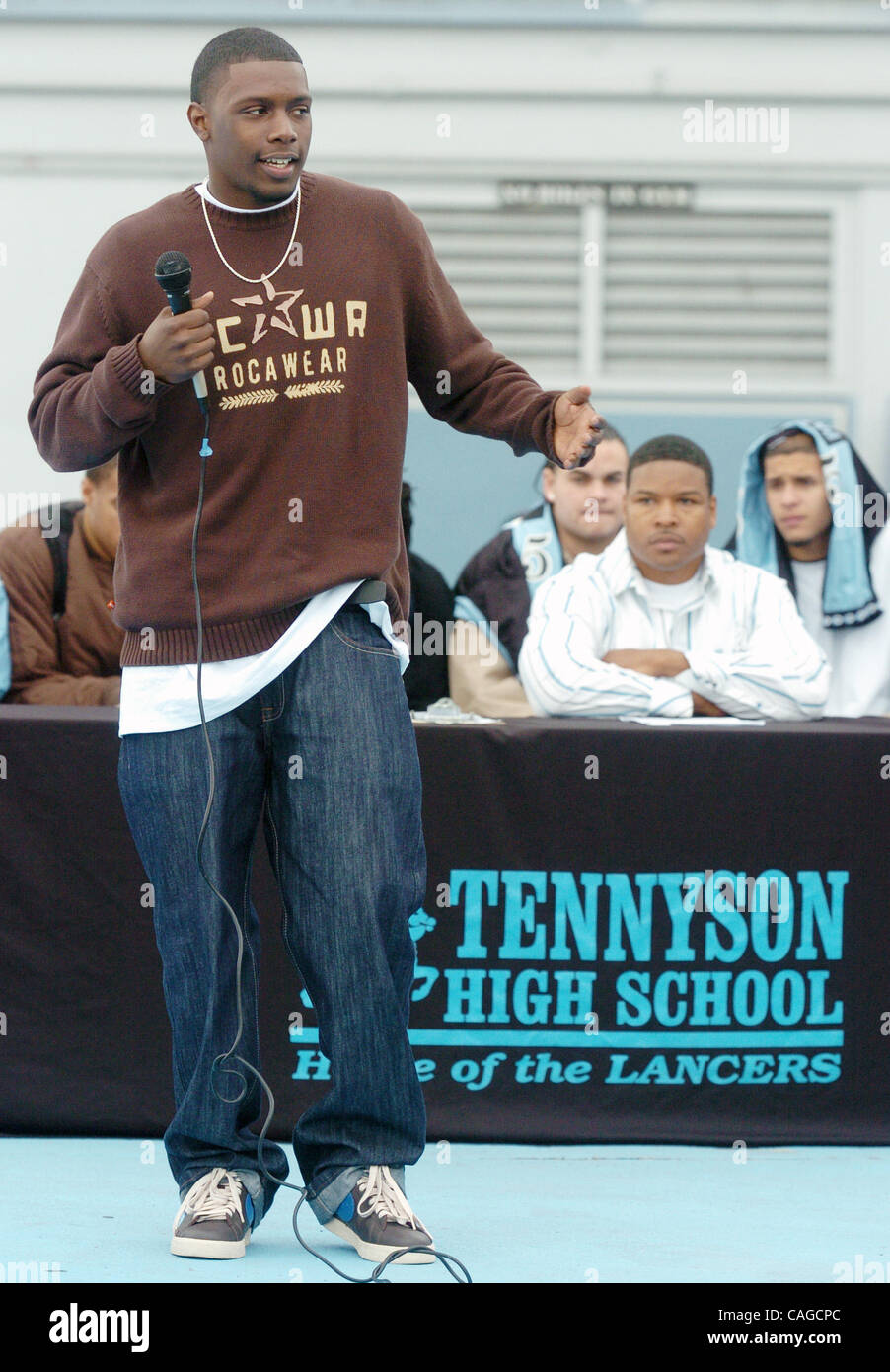 Rickey Clark Jr., Tennyson Football player, gives short speech during a signing ceremony at the