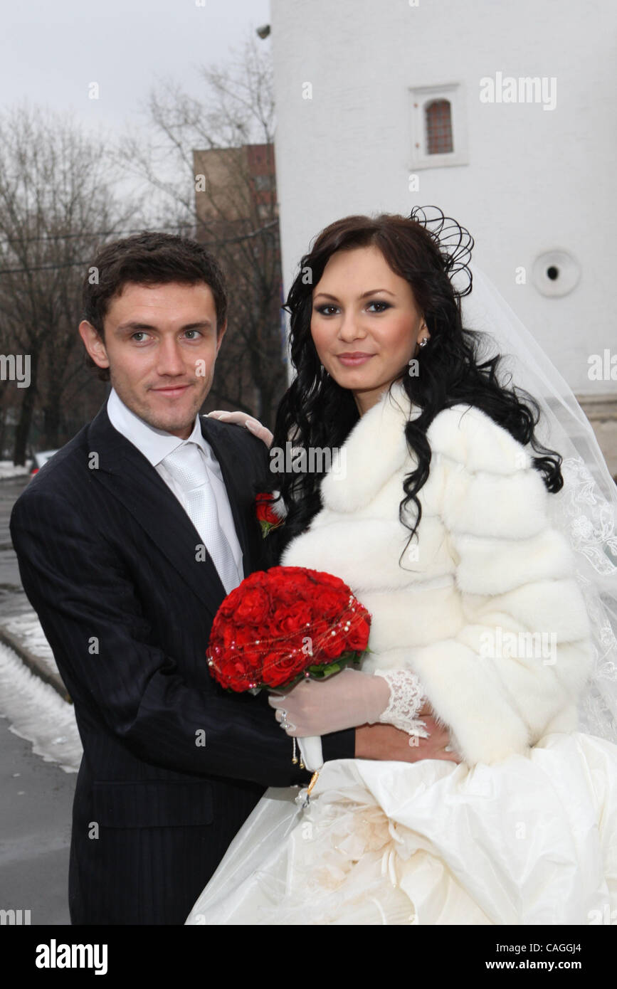 Wedding ceremony of CSKA FC midfielder Yuri Zhirkov and russian model Inna Gracheva (both pictured)in Moscow Stock Photo