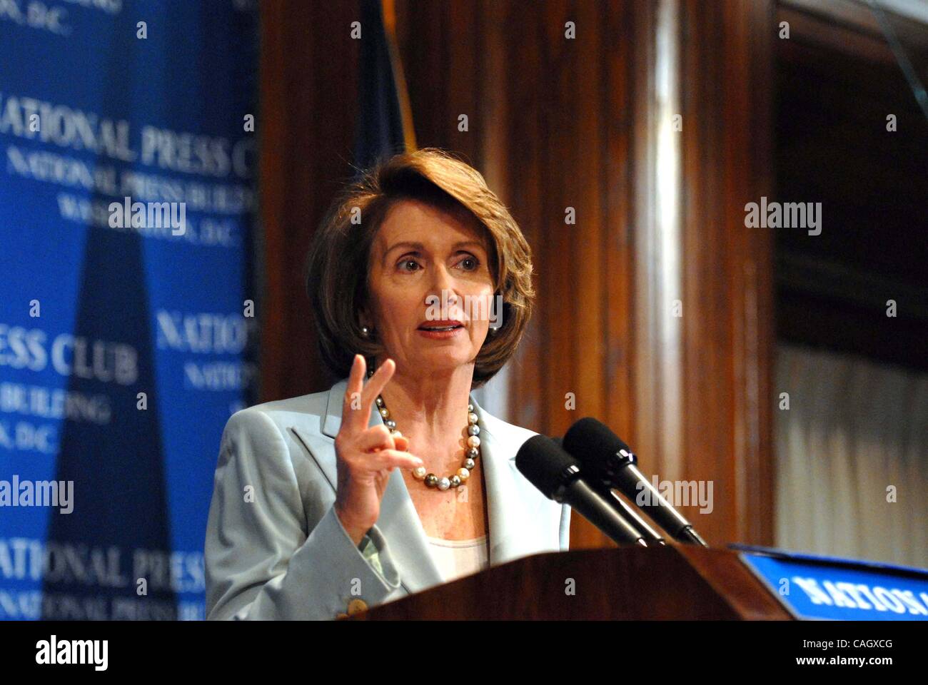 Jan. 25, 2008 - Washington, District of Columbia, U.S. - I12955CB.Speaker of the House Nancy Pelosi and Congressman Harry Reid speak to journalists about their views of the State of the Union prior to President Bush delivering his final State of the Union address. Washington, D.C. 01-25-2008(Credit  Stock Photo