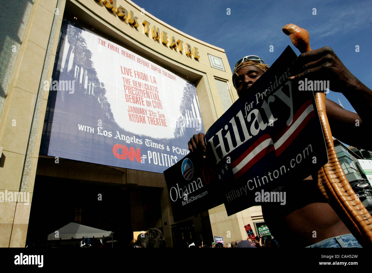 Jan 31, 2008 - Los Angeles, CA, USA -  William Lee Turner , street performer with fake cobras ,outside at the scene outside the Kodak Theater where Obama and Clinton supporters gather to rally prior to the Obama Clinton Democratic debate taking place later this evening. (Credit Image: © Jonathan Alc Stock Photo