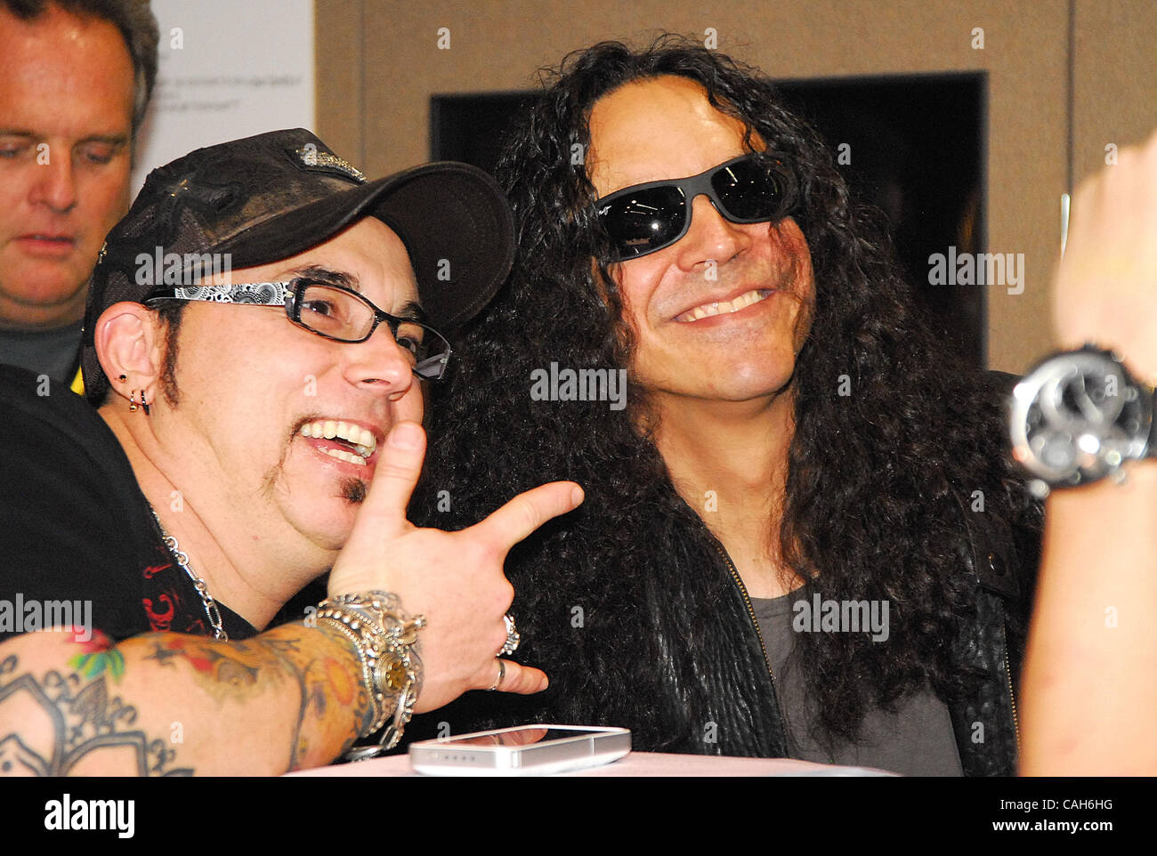 Jan 14, 2011 - Anaheim, California, U.S. - Alice in Chains bass player MIKE INEZ poses for photos with fans at the Dean Markley booth during the 2011 Winter NAMM convention. (Credit Image: © Valerie Nerres/ZUMAPRESS.com) Stock Photo
