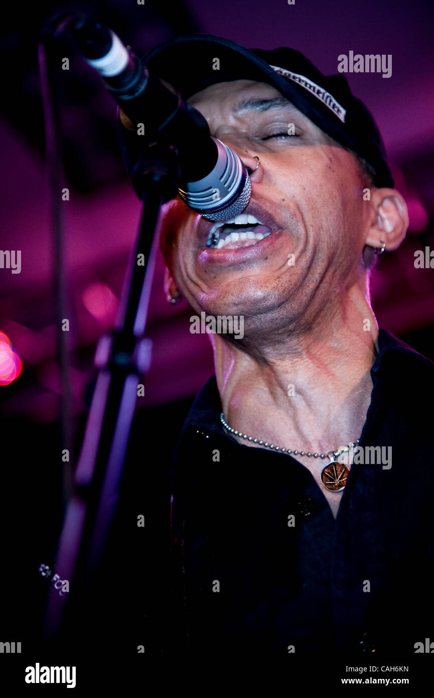 Jan. 14, 2011 - Anaheim, California, USA -  DOUG PINNICK of King's X performs on the Ampeg Stage during the NAMM Show 2011, the annual convention of the National Association of Music Merchants at the Anaheim Convention Center.(Credit Image: © Brian Cahn/ZUMAPRESS.com) Stock Photo