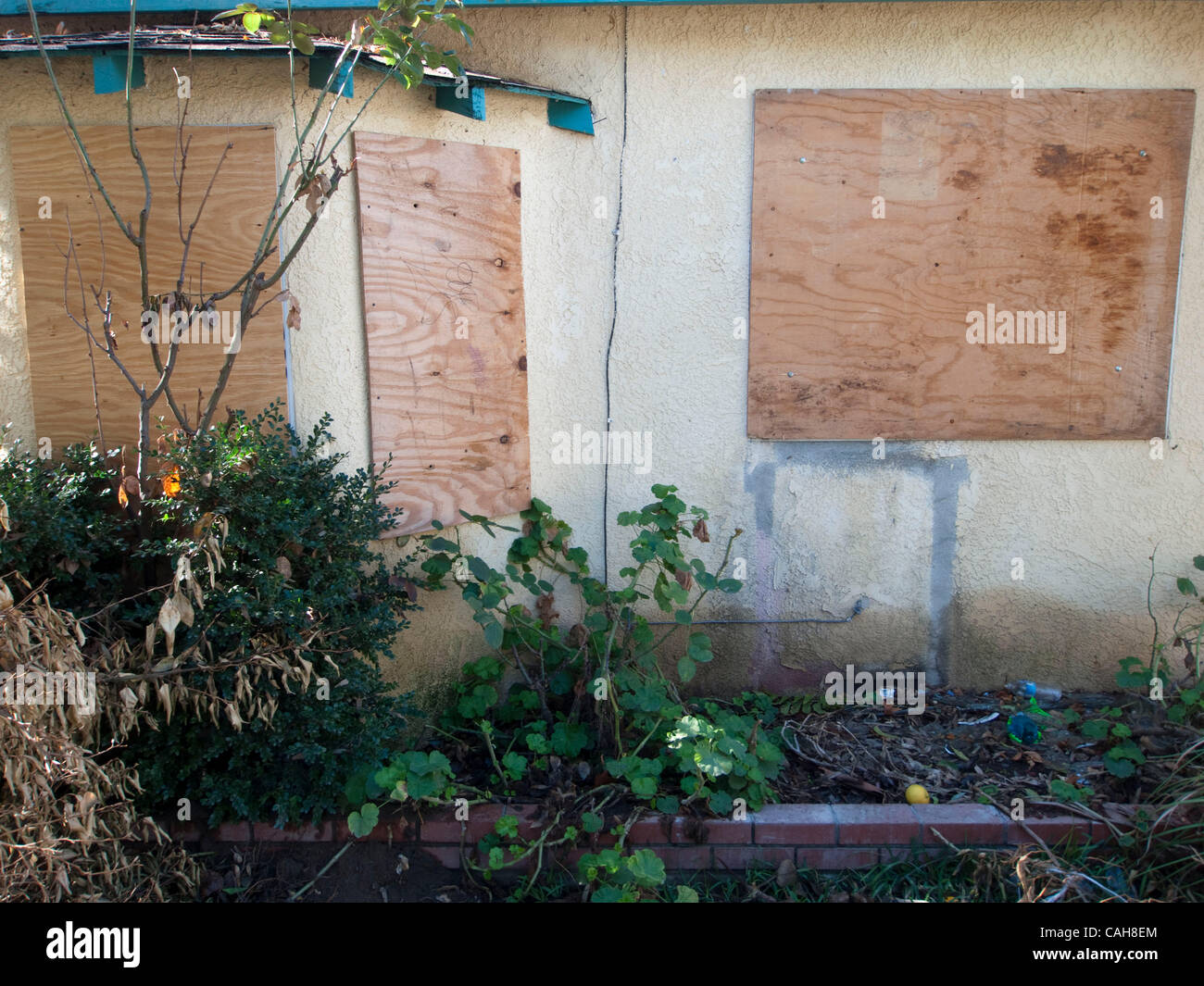 Boarded up foreclosed house in Fresno, California, United states Stock