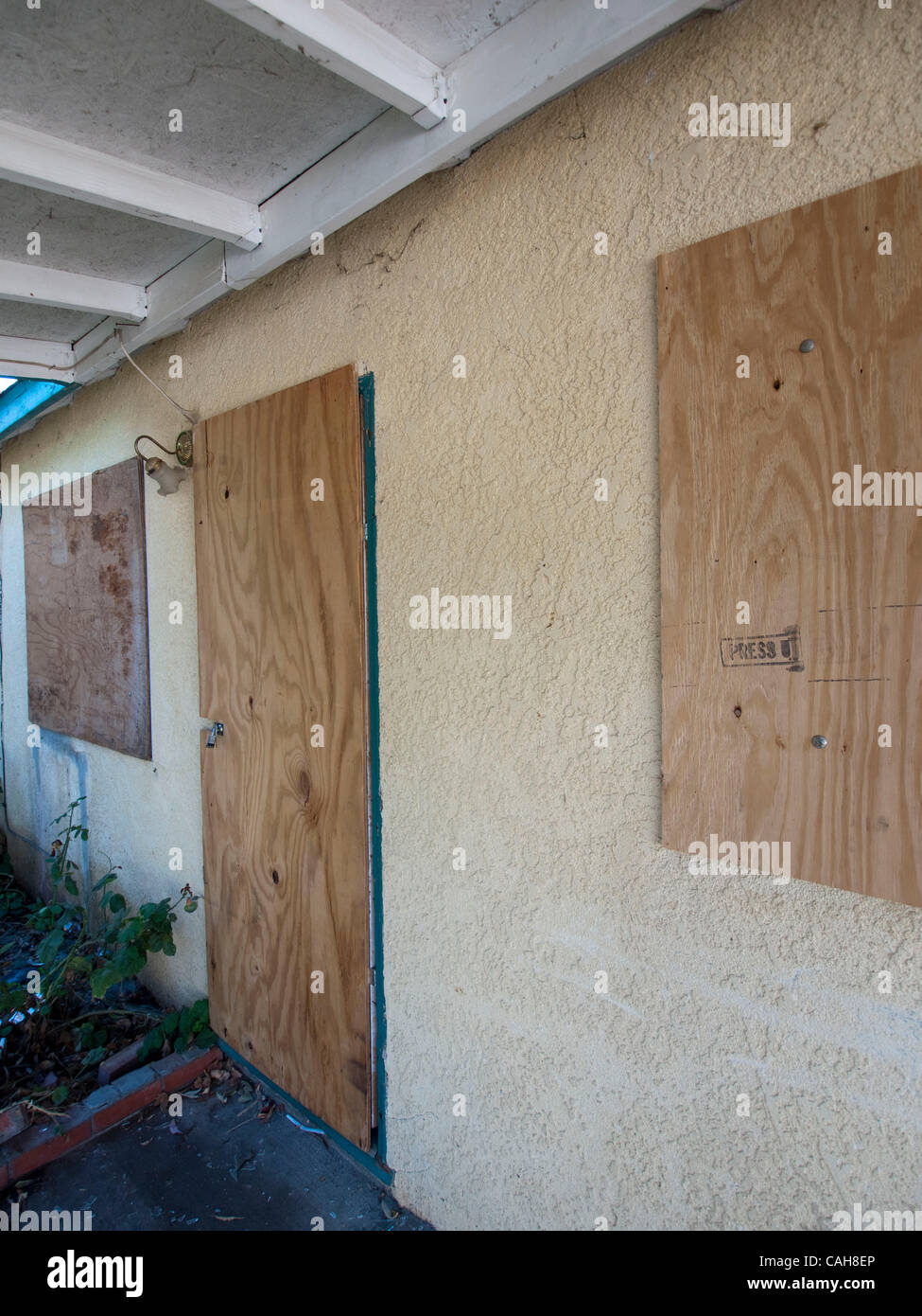 Boarded up foreclosed house in Fresno, California, United states Stock