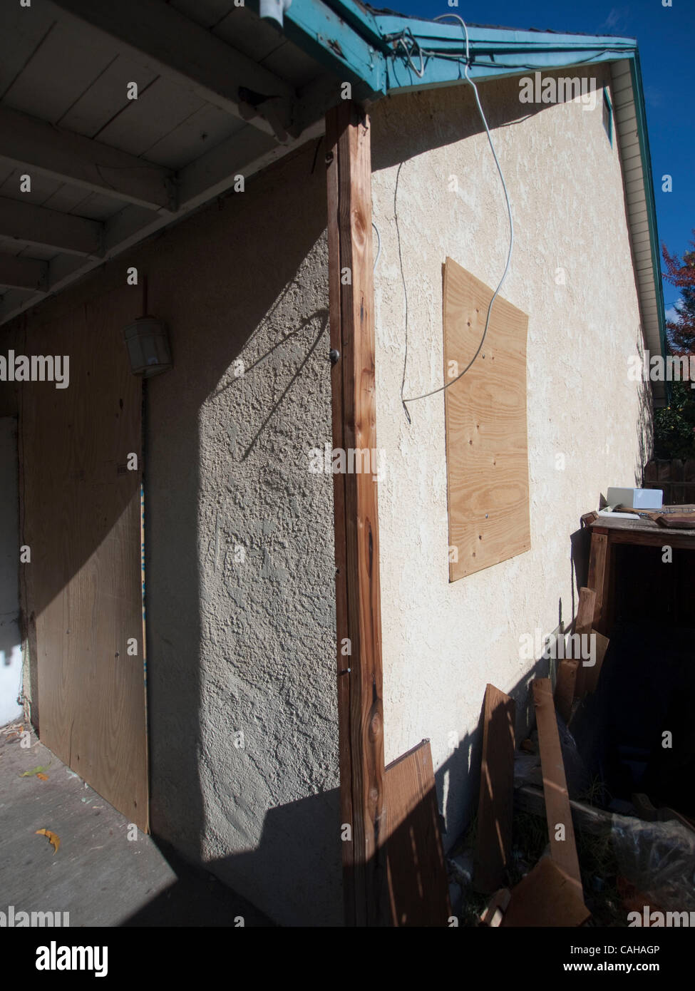 Boarded up foreclosed house in Fresno, California, United states Stock