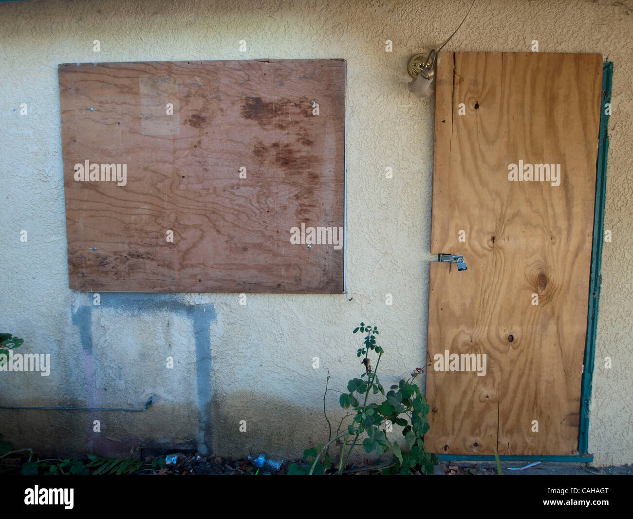 Boarded up foreclosed house in Fresno, California, United states Stock