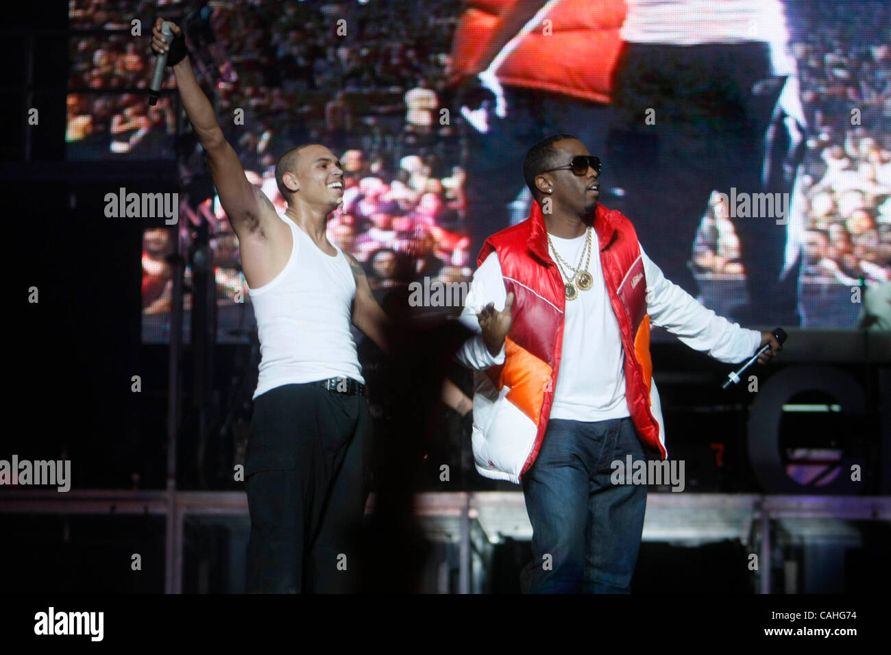 Chris Brown and P. Diddy (sitting in for a song) performing at Chris