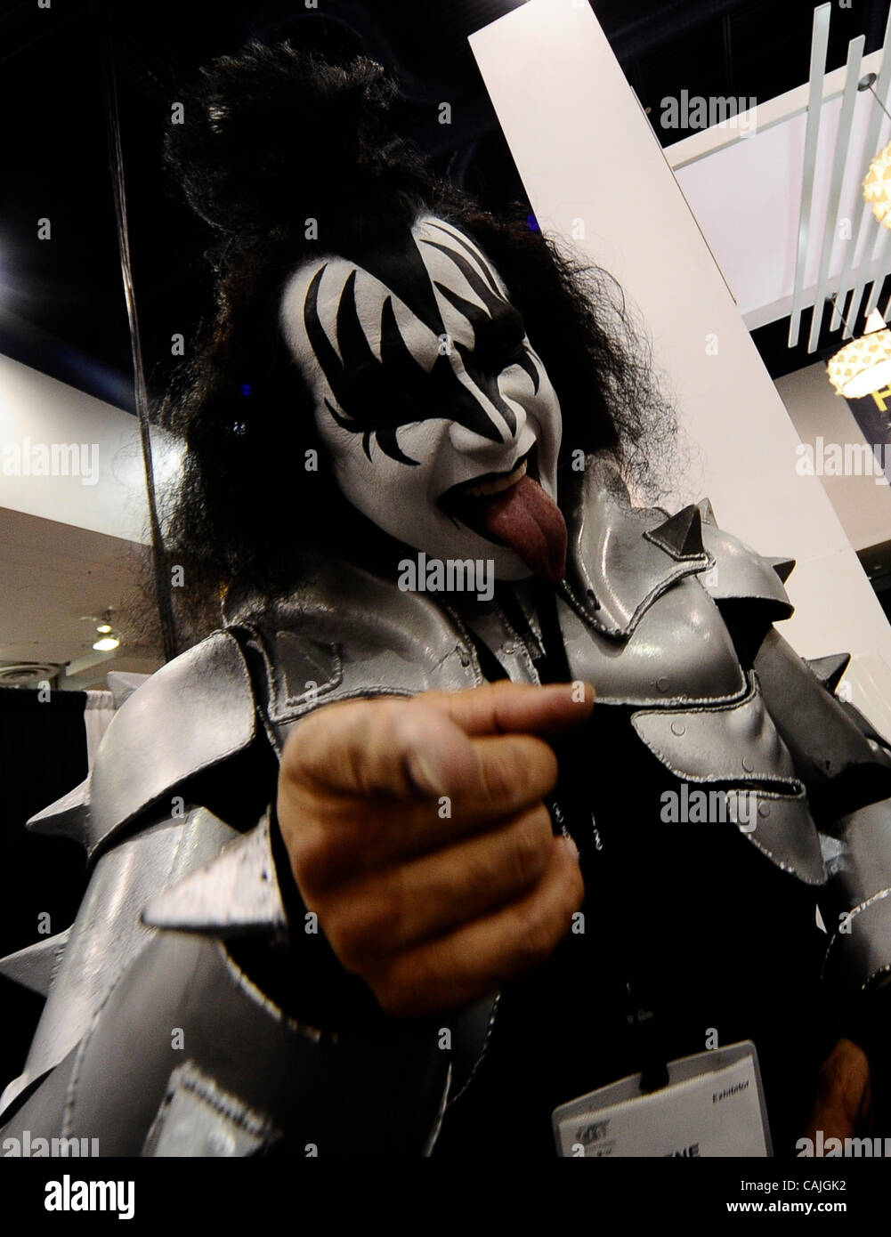 Jan 8,2010 - Las Vegas Nevada, USA.  Gene Simmons KISS impersonator entertains CES attendees during the 2nd day of the 2011 International CES. (Credit Image: © Gene Blevins/ZUMAPRESS.com) Stock Photo
