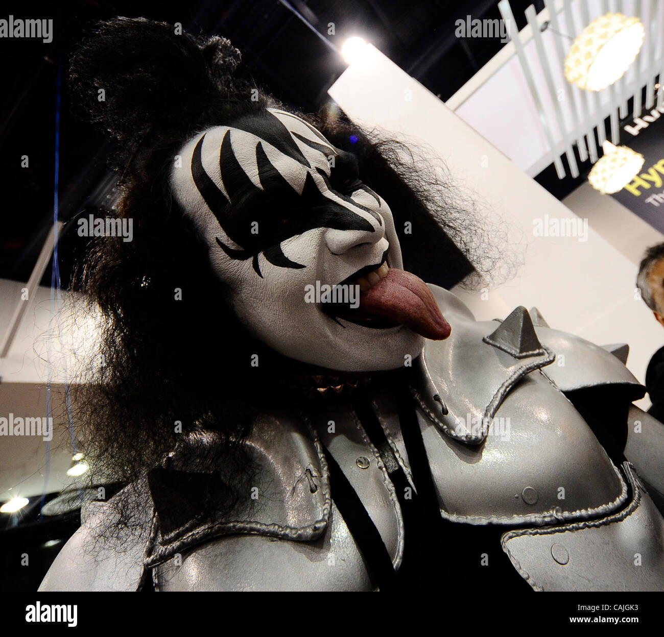 Jan 8,2010 - Las Vegas Nevada, USA.  Gene Simmons KISS impersonator entertains CES attendees during the 2nd day of the 2011 International CES. (Credit Image: © Gene Blevins/ZUMAPRESS.com) Stock Photo