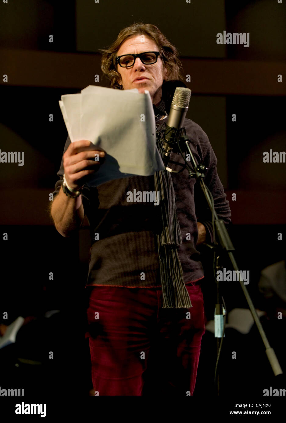 Jan. 12, 2011 - Los Angeles, California, USA -  Cast member SIMON TEMPLEMAN at the tech rehearsal at Skirball Cultural Center for the L.A. Theatre Works radio production of 'The School For Scandal' by playwright Brinsley Sheridan.  LA Theater Works is a non-profit media arts organization which prese Stock Photo