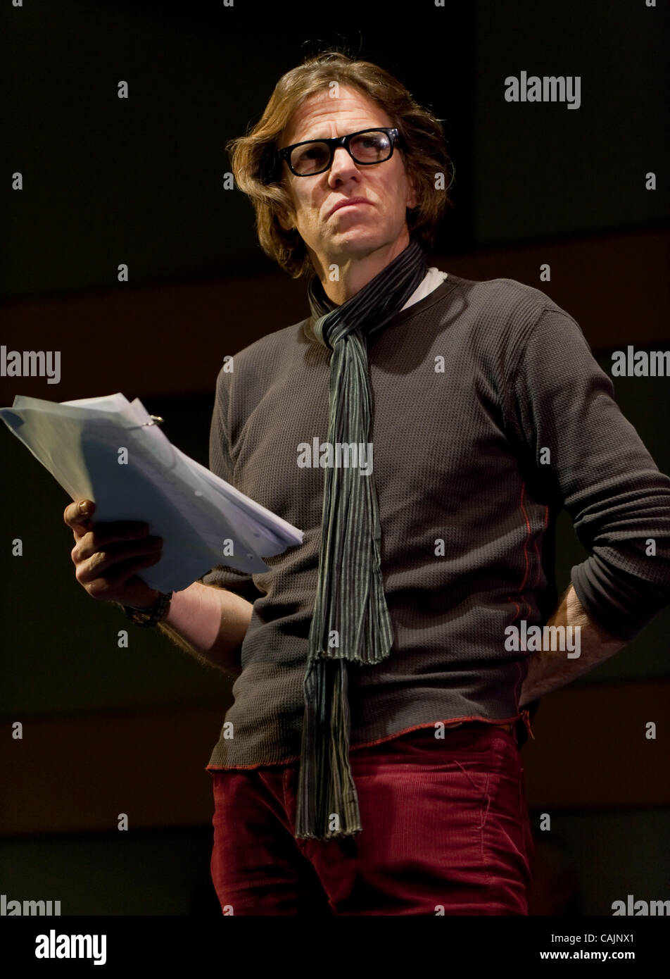 Jan. 12, 2011 - Los Angeles, California, USA -  Cast member SIMON TEMPLEMAN at the tech rehearsal at Skirball Cultural Center for the L.A. Theatre Works radio production of 'The School For Scandal' by playwright Brinsley Sheridan.  LA Theater Works is a non-profit media arts organization which prese Stock Photo