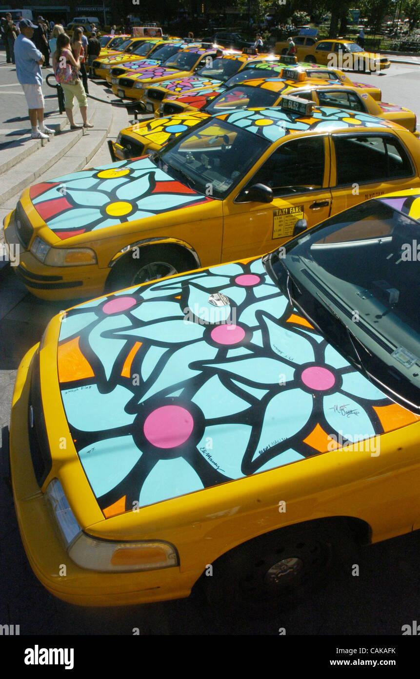 At a press conference in Union Square the Portraits of Hope program and the  Taxi and Limousine Commission unveil the first New York City yellow taxis  taking part in Garden In Transit,