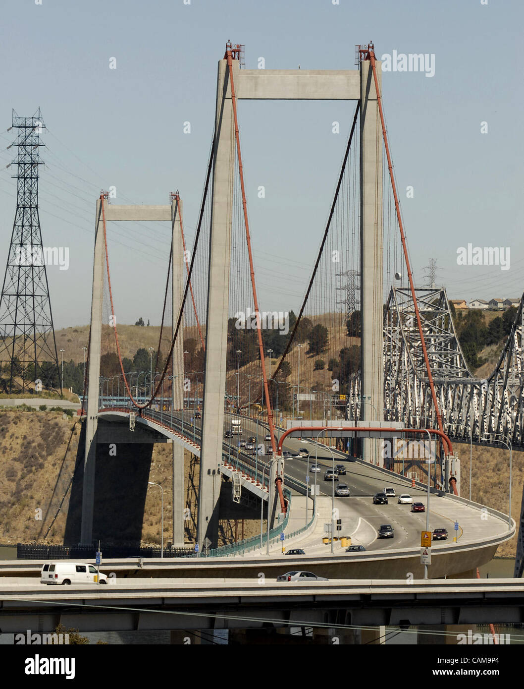 The traffic flows easily on the Carquinez Bridge on Saturday September