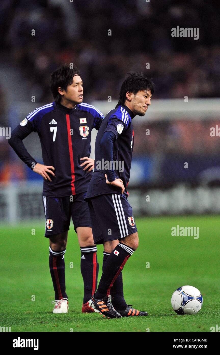 (L-R) Jungo Fujimoto, Yasuhito Endo (JPN), FEBRUARY 29, 2012 - Football / Soccer : Jungo Fujimoto and Yasuhito Endo of Japan prepare to take a free kick during the 2014 FIFA World Cup Asian Qualifiers Third round Group C match between Japan 0-1 Uzbekistan at Toyota Stadium in Aichi, Japan. (Photo by Stock Photo