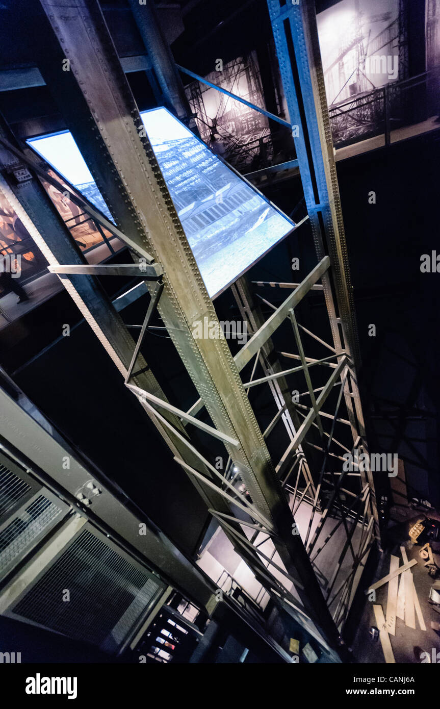 Exhibit  showing the height of the gantry used within shipbuilding in Belfast inside the Titanic Signature Building visitors centre Stock Photo
