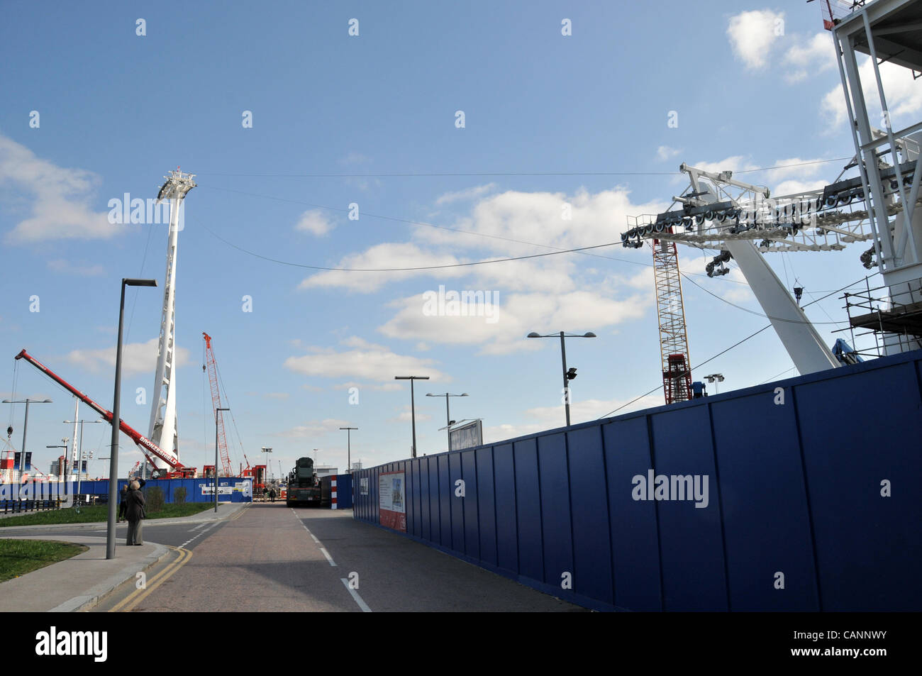 London 1/4/12. The cables are put in place for The Emirates Air Line