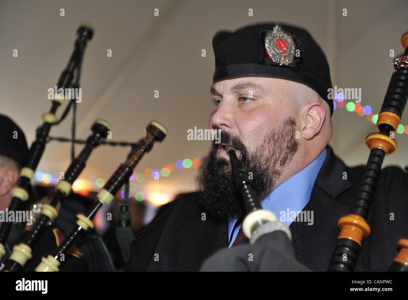 Bagpiper paying bagpipes, in Boston Gaelic Fire Brigade Pipes and Drums
