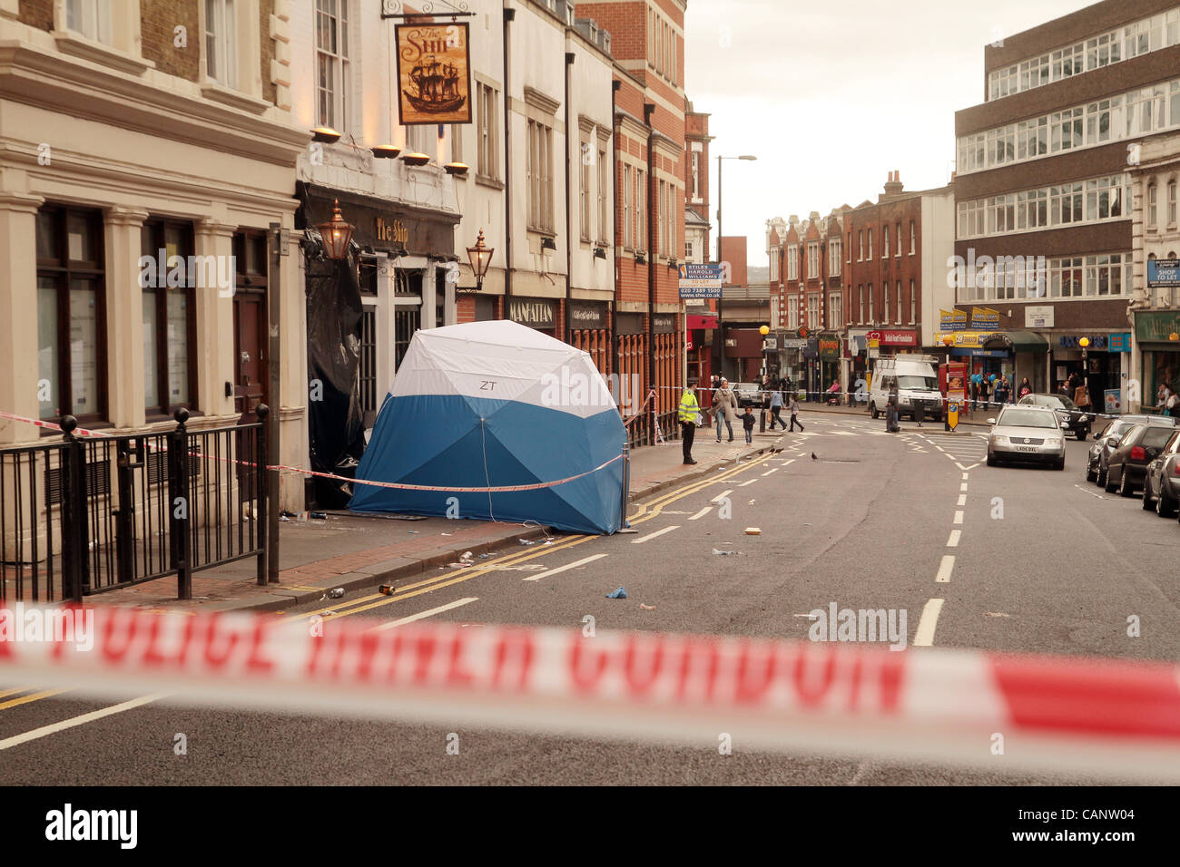Fatal stabbing crime scene in Croydon south London United Kingdom on