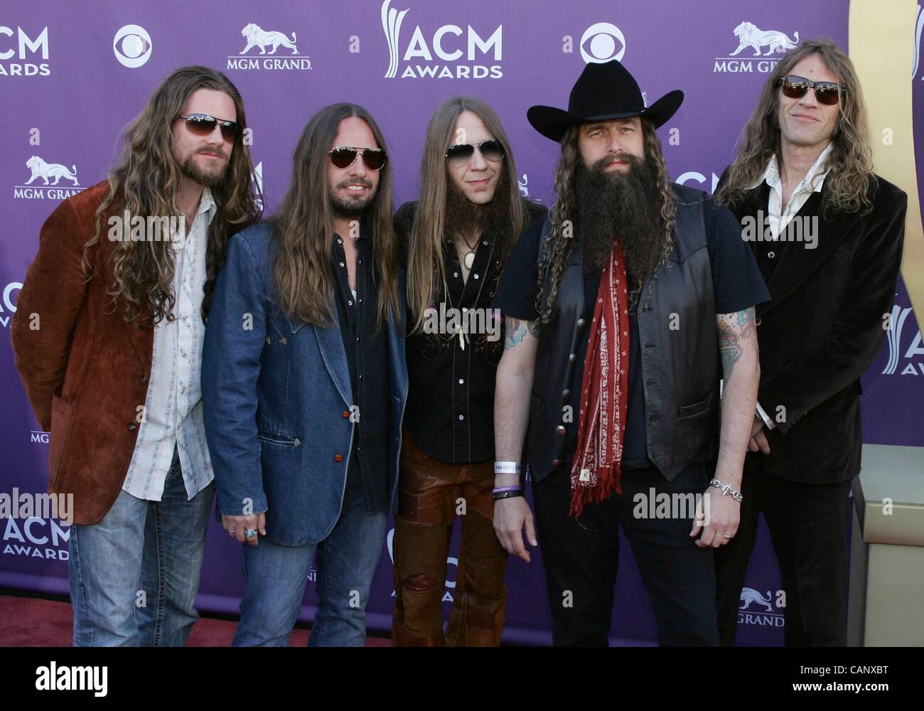 Brandon Still, Paul Jackson, Charlie Starr, Brit Turner, Richard Turner of Blackberry Smoke at arrivals for 47th Annual Academy of Country Music (ACM) Awards - ARRIVALS 2, MGM Grand Garden Arena, Las Vegas, NV April 1, 2012. Photo By: James Atoa/Everett Collection Stock Photo