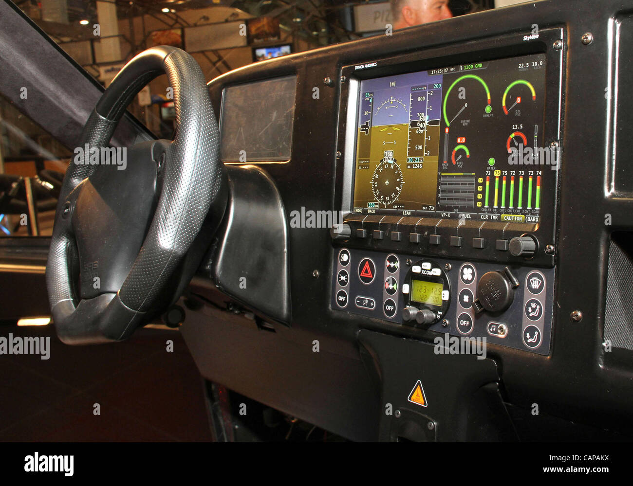 April 4, 2012 - New York, New York, U.S. - A  detail view of the control panel of the TERRAFUGIA TRANSITION car-airplane vehicle which is expected to retail for $279,000 on display  during the New York Auto Show at the Jacob Javits Center. (Credit Image: © Nancy Kaszerman/ZUMAPRESS.com) Stock Photo