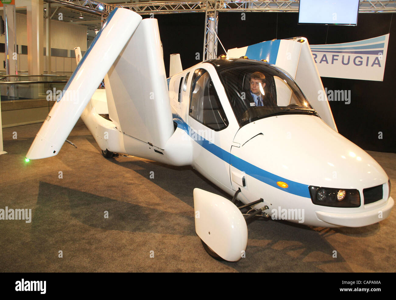 April 4, 2012 - New York, New York, U.S. - A view of the TERRAFUGIA TRANSITION car-airplane vehicle which is expected to retail for $279,000 on display  during the New York Auto Show at the Jacob Javits Center. (Credit Image: © Nancy Kaszerman/ZUMAPRESS.com) Stock Photo