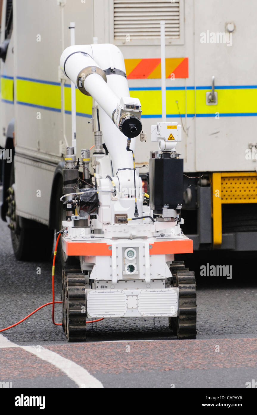 Belfast, UK. 05/04/2012 - Northrop Grumman Andros Cutlass bomb-disposal robot during a security alert in Ardoyne. The object was later declared a hoax. Stock Photo