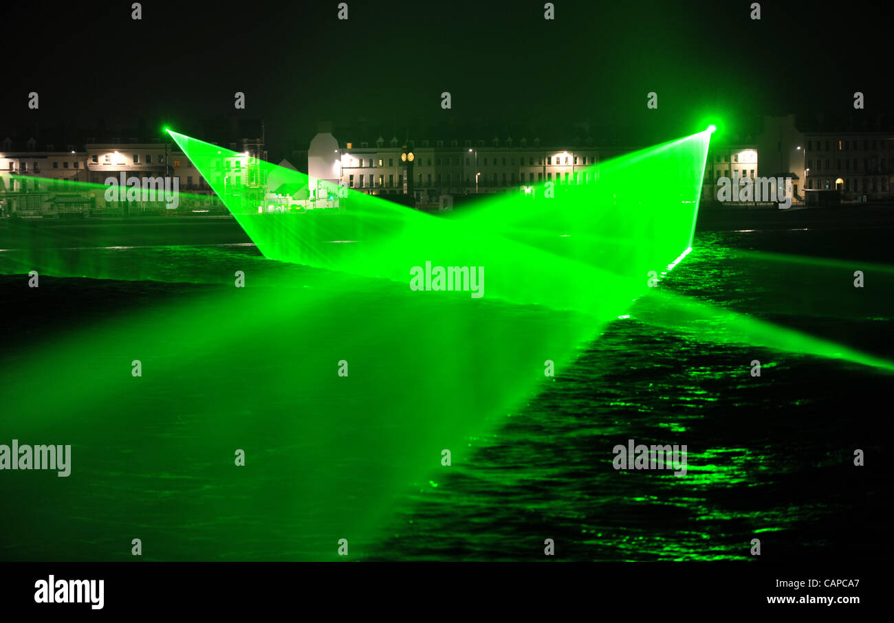 UK, A giant Olympic laser light show was launched in the early hours at
