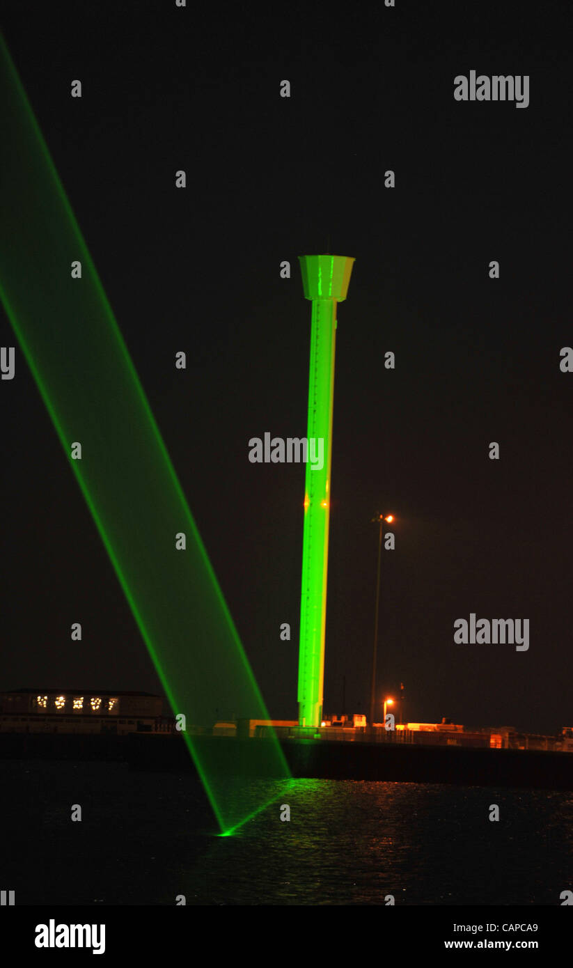 UK, A giant Olympic laser light show was launched in the early hours at