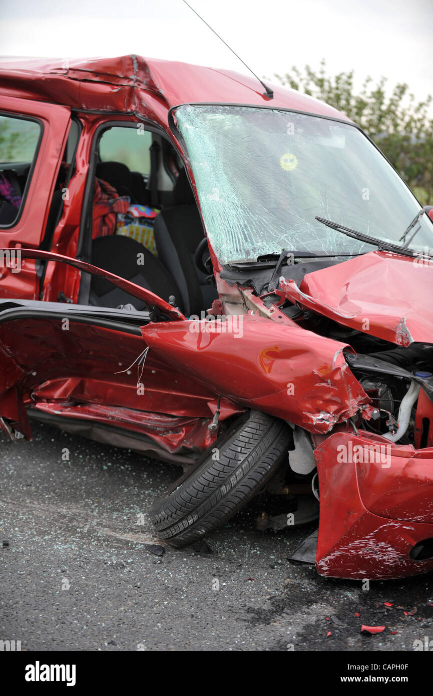 Two Cars Accident Crashed Cars One Silver Sedan Against One Red