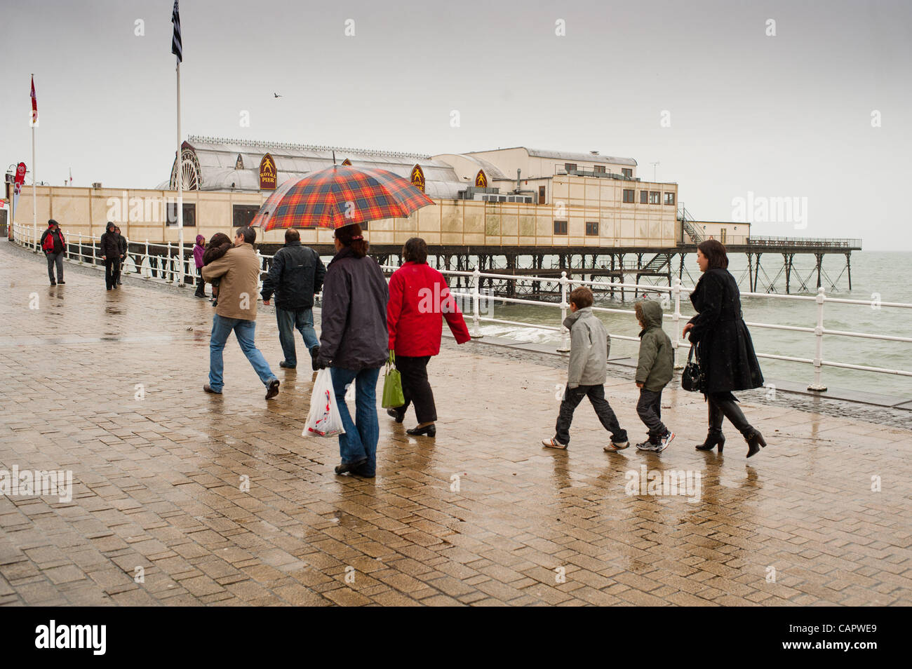 April 9 2012 Easter Bank Holiday Monday tourists brave the cold wet