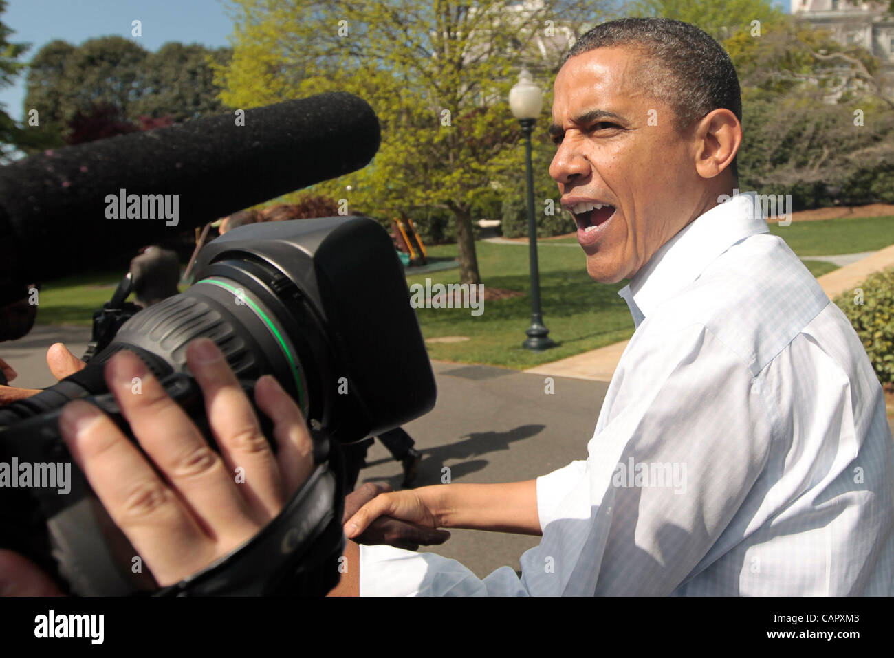 Obama Camera April 9, 2012 - Washington, D.C, U.S. - President BARACK OBAMA walks ...