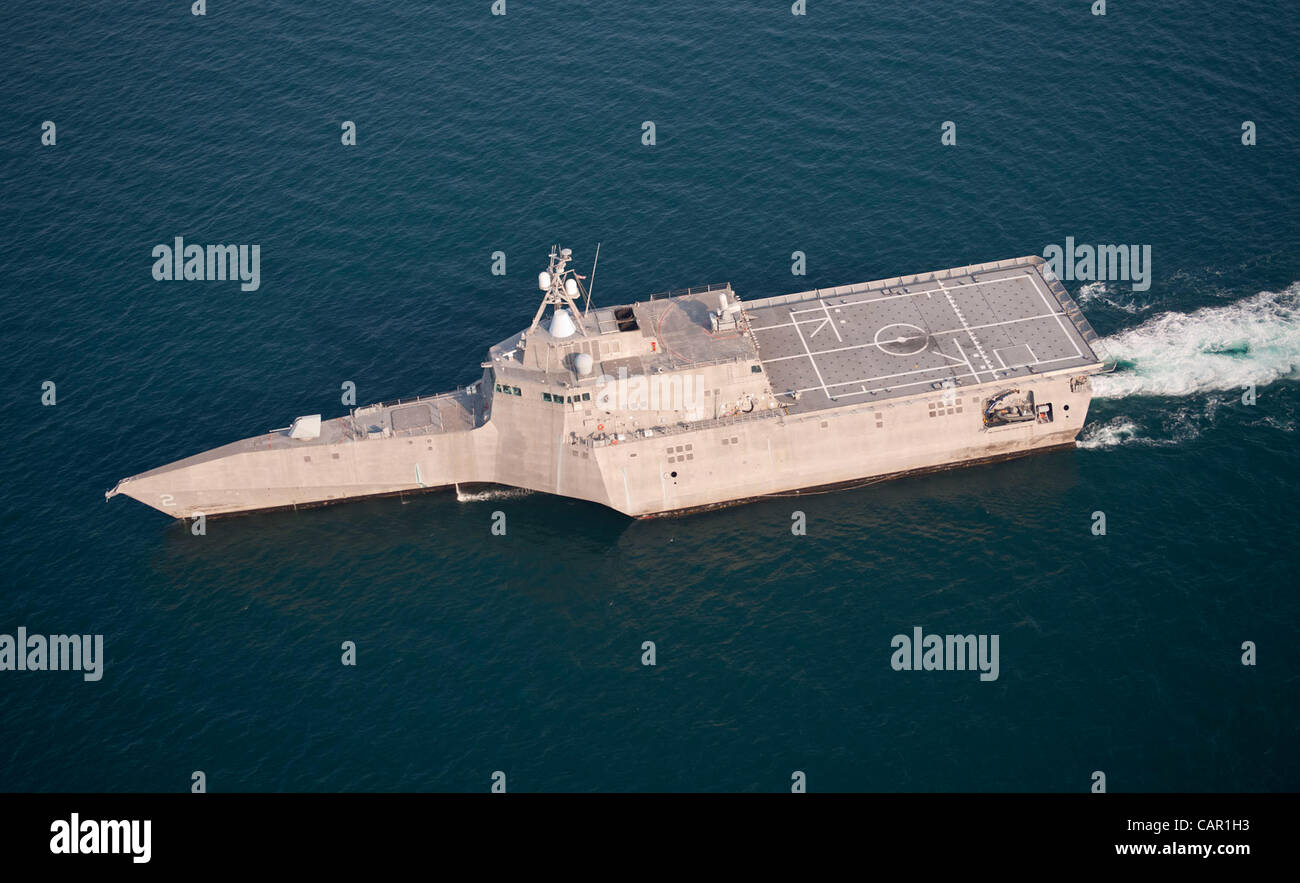 Littoral combat ship USS Independence (LCS 2) steams through the Atlantic Ocean off the coast of