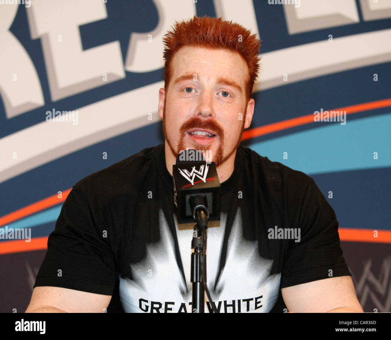 WWE Superstar  Sheamus speaks to the media before Wrestlemania 28 in Miami, FL. Stock Photo