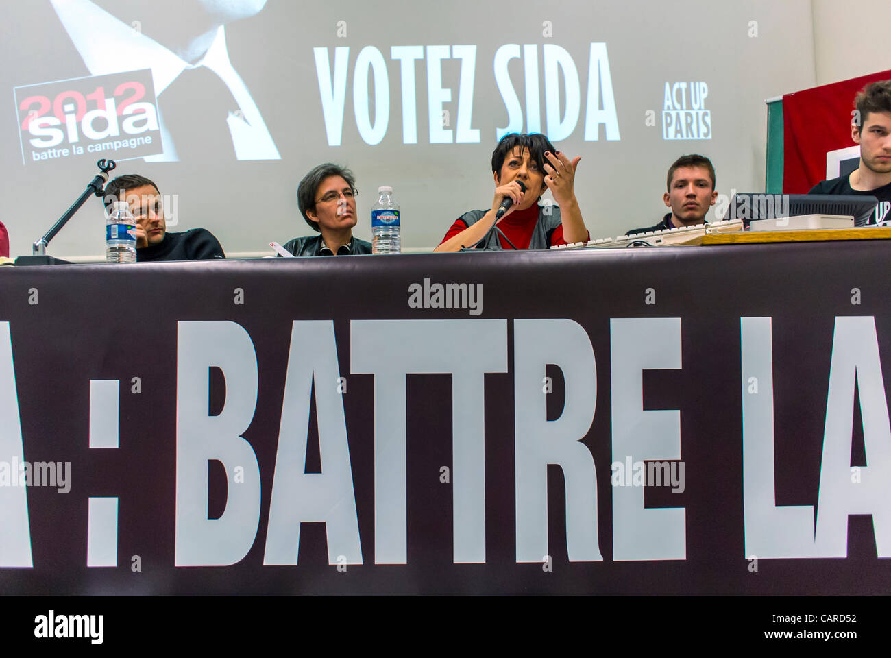 Paris, France, Presidential Elections 2012, Candidates Representatives at GLBT Meeting, Act Up Paris, to discuss Health and Social Issues, Catherine Lemorton, deputy of Haute-Garonne, speaks at the forum. Stock Photo