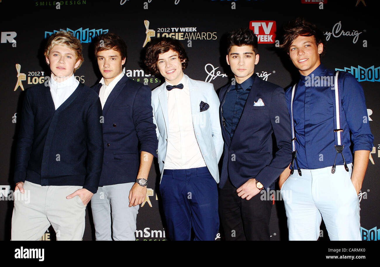 April 15, 2012 - Melbourne, NSW, Australia - NIALL HORAN, LOUIS TOMLINSON, HARRY STYLES, ZAYN MALIK and LIAM PAYNE of One Direction arrive at the 2012 TV Week Logie Awards in Melbourne at the Crown Casino. (Credit Image: © Marianna Massey/ZUMAPRESS.com) Stock Photo