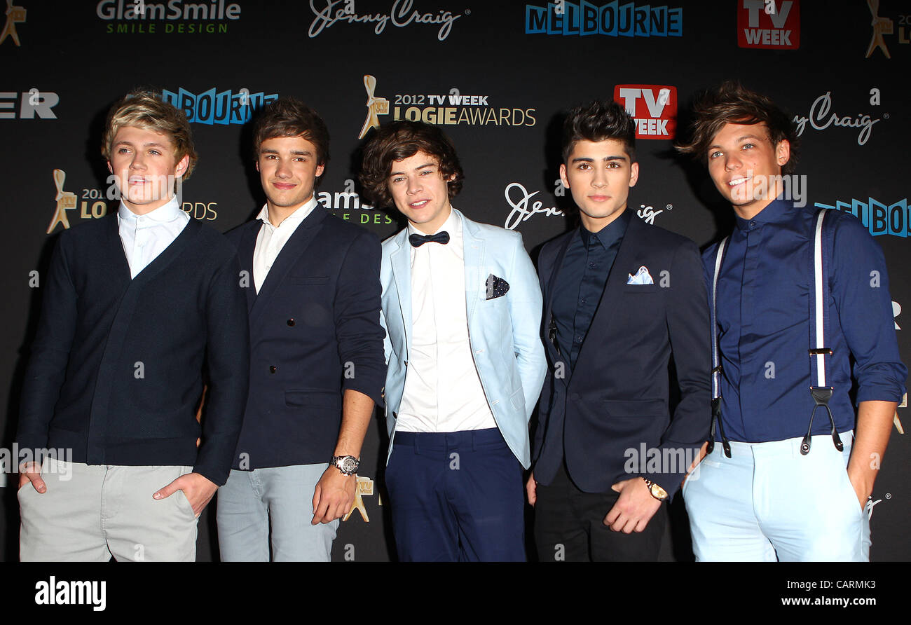 April 15, 2012 - Melbourne, NSW, Australia - NIALL HORAN, LOUIS TOMLINSON, HARRY STYLES, ZAYN MALIK and LIAM PAYNE of One Direction arrive at the 2012 TV Week Logie Awards in Melbourne at the Crown Casino. (Credit Image: © Marianna Massey/ZUMAPRESS.com) Stock Photo